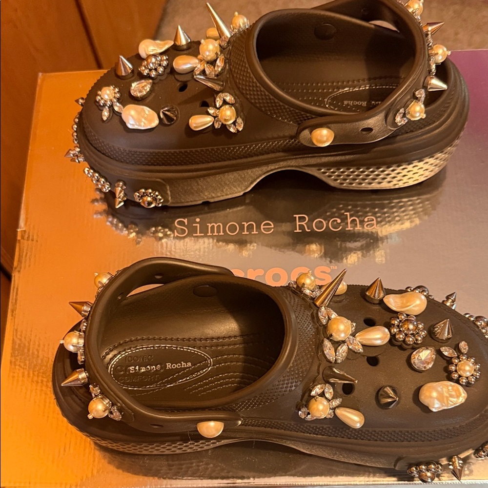 Simone Rocha Black Pearl Embellished Mules